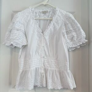 Jennifer & Grace Eyelet White Top Size Large